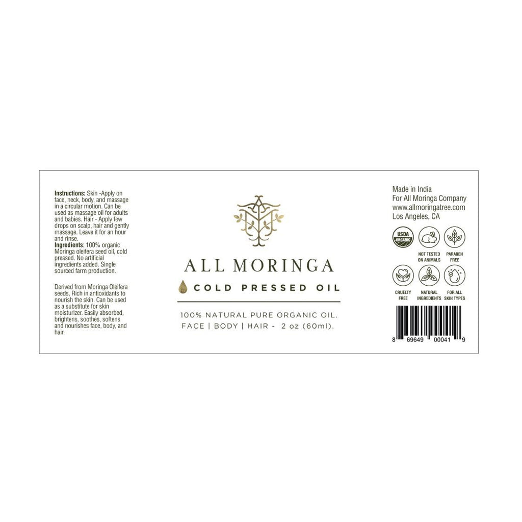 Moringa Oleifera Cold Press Seed Oil Premium 100% Organic