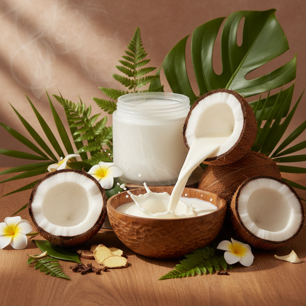 Coconut Milk Strengthening Deep Conditioner - Lifestyle Shot with Fresh Coconut