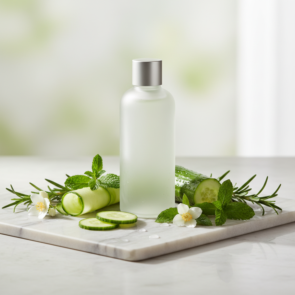 Cucumber Nourishing Shampoo - Lifestyle Shot with Fresh Cucumber and Botanicals