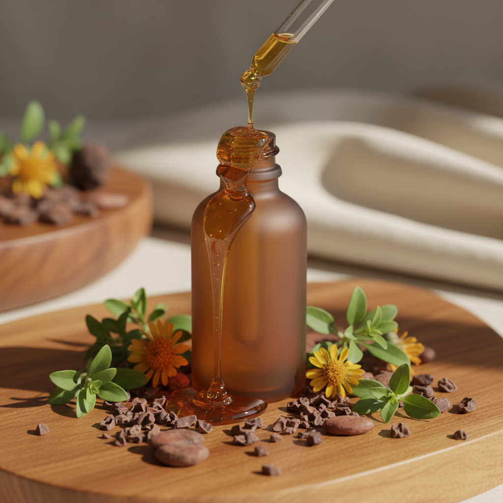 Cocoa Nibs & Honey Hair Growth Serum - Lifestyle Shot with Cocoa and Honey