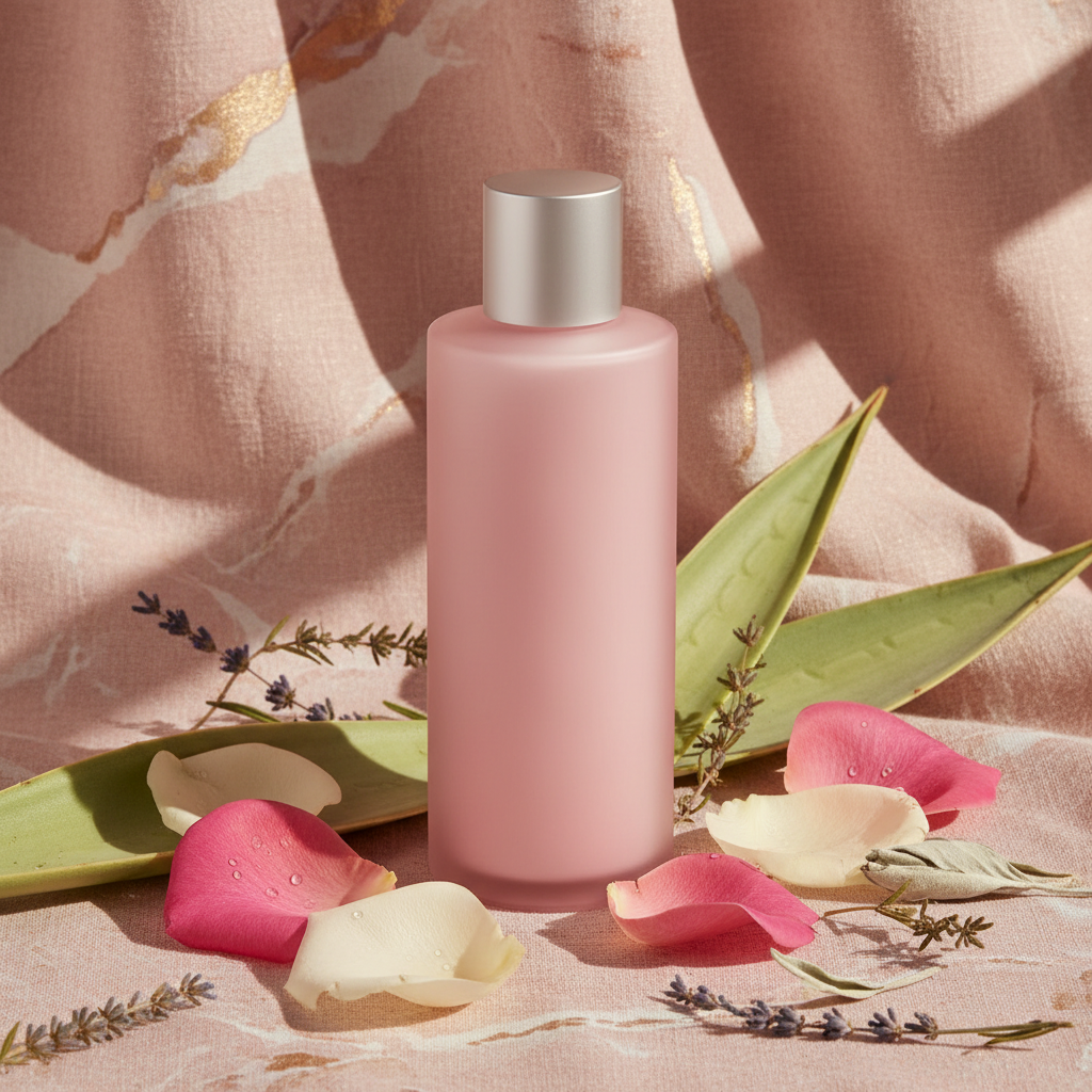 Rose Hydrating Conditioner - Lifestyle Shot with Rose Petals and Botanicals